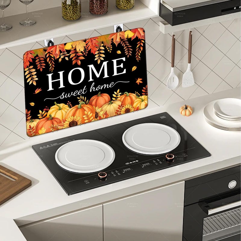 KAPLIPE Fall Pumpkin Stove Cover For Electric Stove, 20x28 Glass Stove Top Mat Thanksgiving Heat Resist Electric Gas Range Mat Sweet Home Decor Glass Top Protector Black Kitchen Cooktop Pad - Image 3